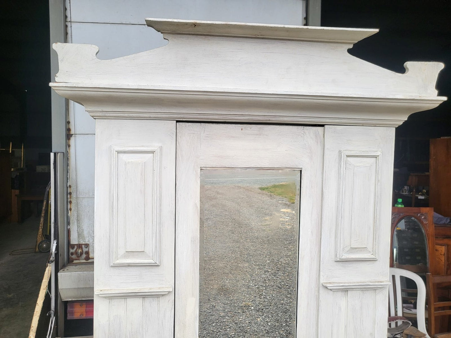 Antique Edwardian single painted wardrobe mirrored door