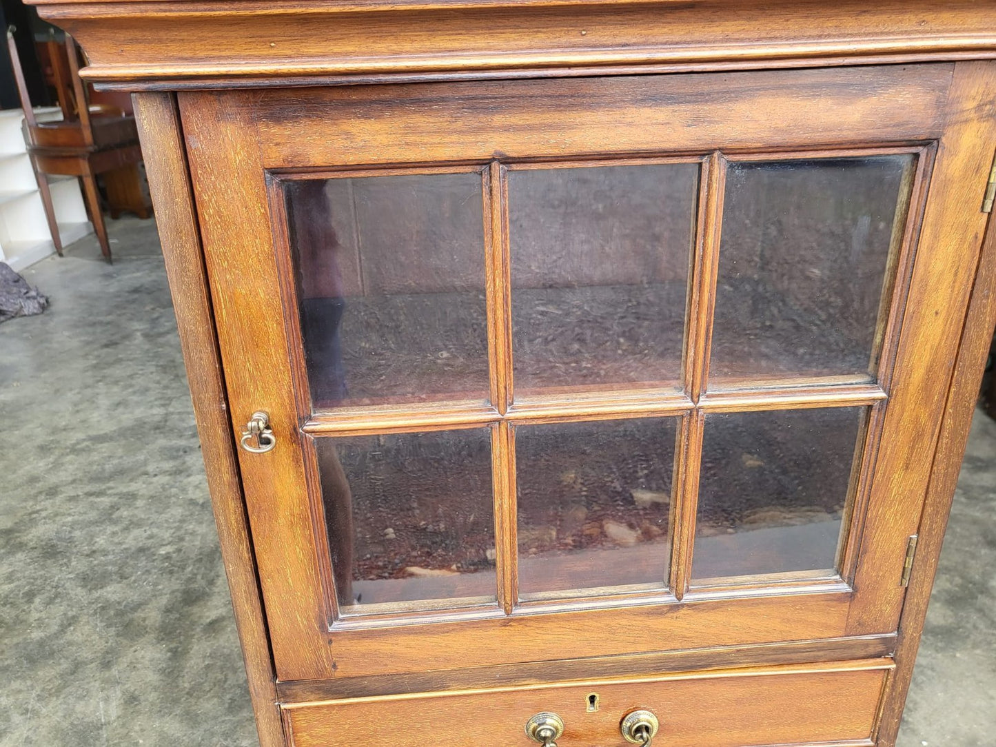 Antique Victorian tall glazed side end cabinet drawers cabriole legs