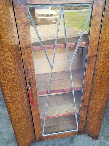 Antique oak Deco small 1x door glazed bookcase cabinet shelves