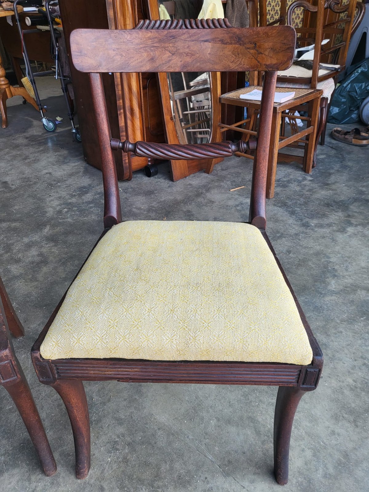 Four small antique Georgian dining chairs sabre leg