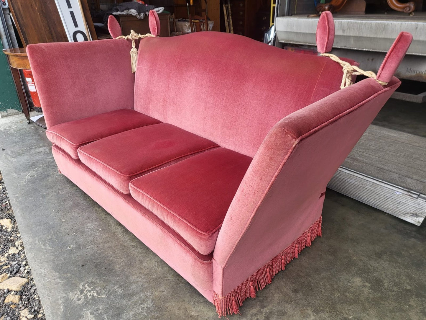 Vintage Pink 3 seat drop arm knole sofa settee day bed foam cushions
