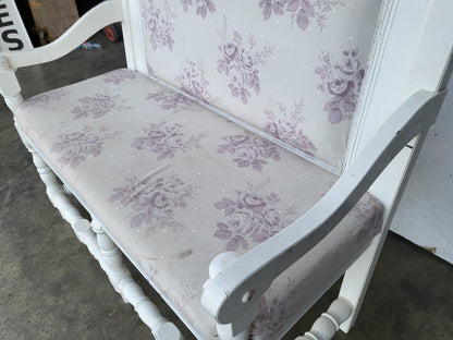Vintage white 2 seat upholstered bench settle seat