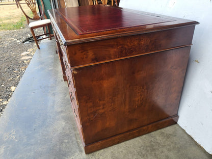 Antique repro large twin pedestal office desk leather top drawers filing