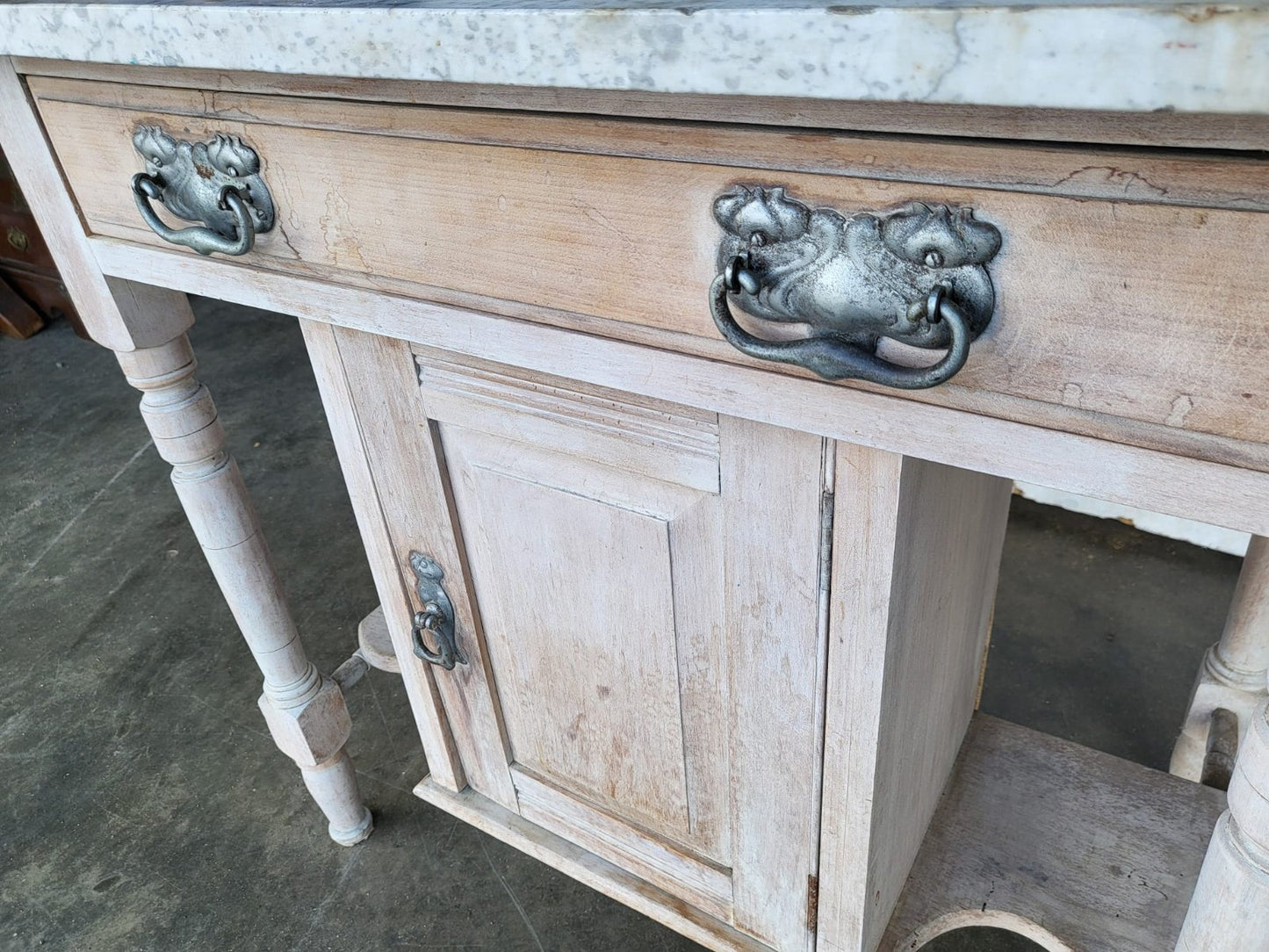 Antique Victorian small painted wash stand marble top drawer cupboard