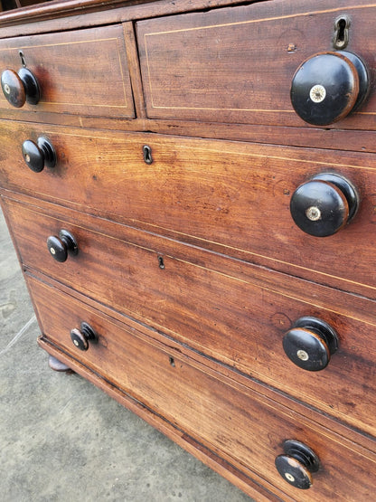 Antique Georgian mahogany 2 over 3 chest of drawers bun feet