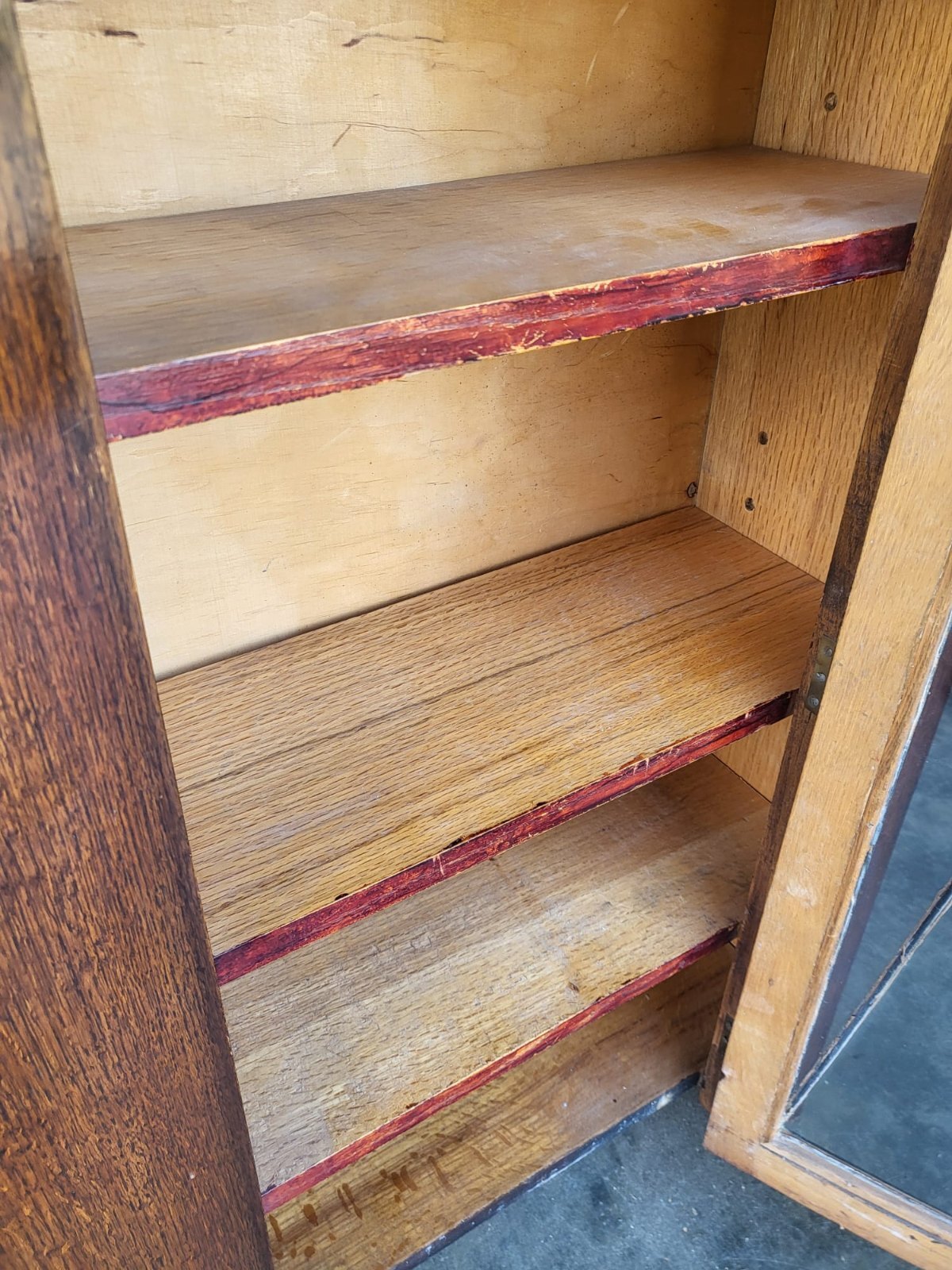 Antique oak Deco small 1x door glazed bookcase cabinet shelves