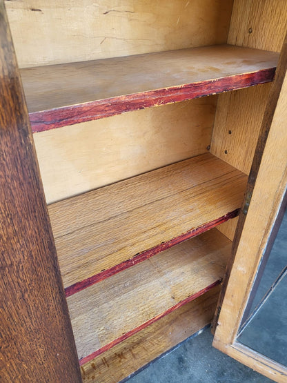 Antique oak Deco small 1x door glazed bookcase cabinet shelves