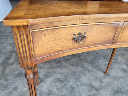 Antique repro walnut convex hall side serving table 2 drawers