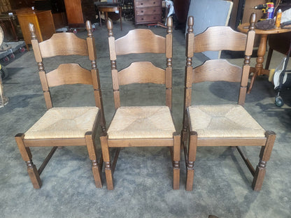 Six rush seat bar back dining chairs cottage style