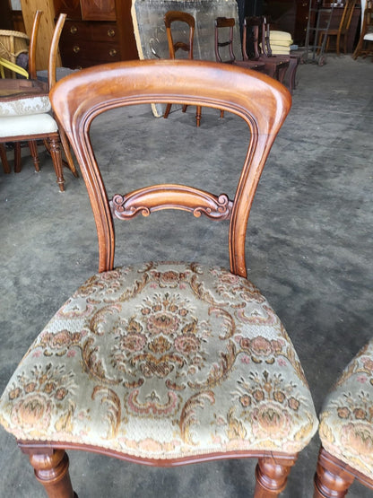 Four antique Victorian balloon back dining chairs floral seats