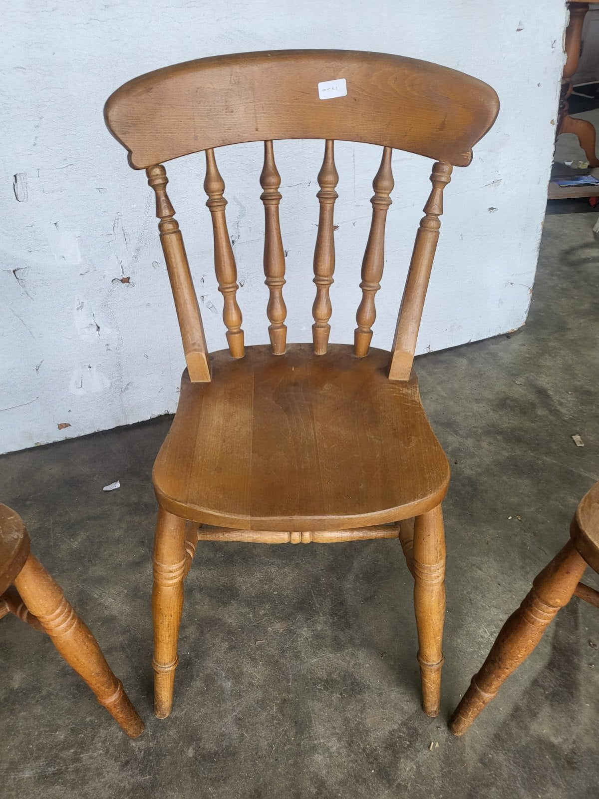 Four beech wooden stick back kitchen country dining chairs