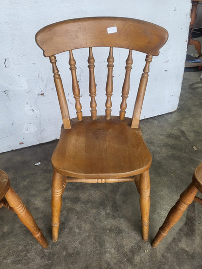 Four beech wooden stick back kitchen country dining chairs
