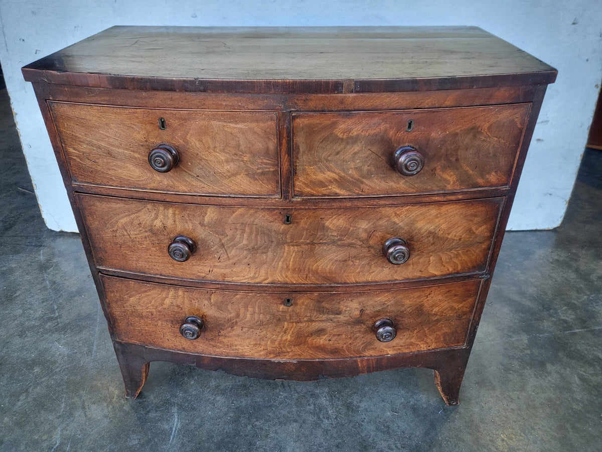 Antique Victorian small bow front 2 over 2 chest of drawers