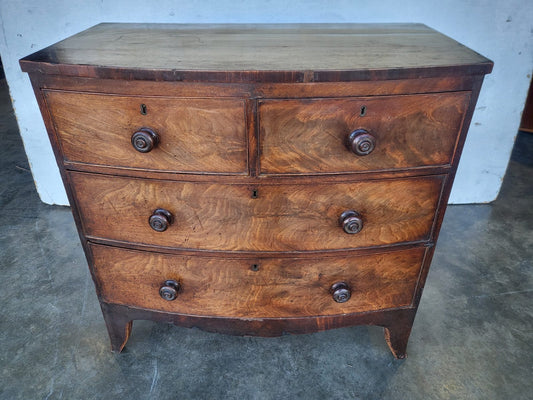 Antique Victorian small bow front 2 over 2 chest of drawers