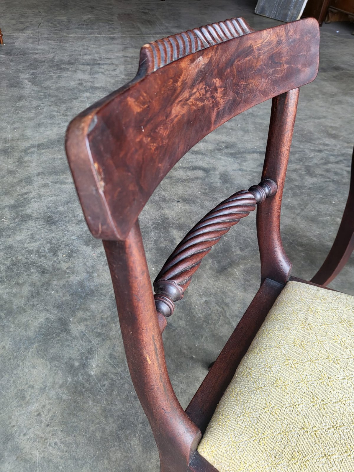 Four small antique Georgian dining chairs sabre leg