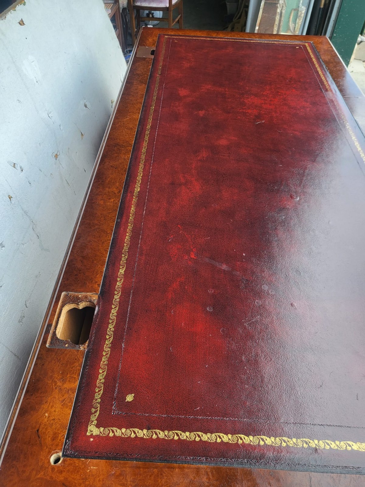 Antique repro large twin pedestal office desk leather top drawers filing