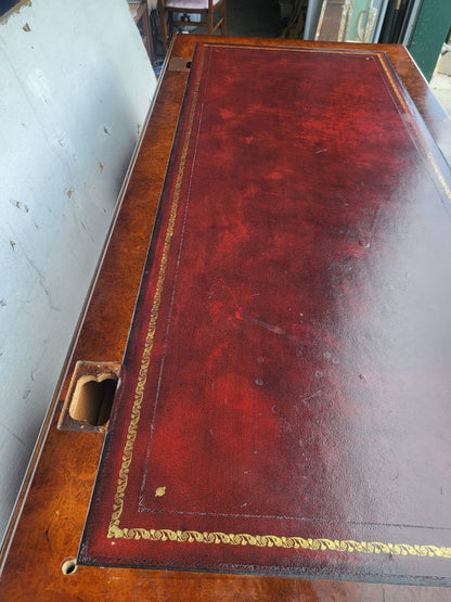 Antique repro large twin pedestal office desk leather top drawers filing