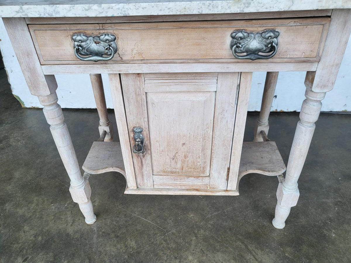 Antique Victorian small painted wash stand marble top drawer cupboard