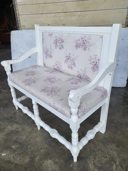 Vintage white 2 seat upholstered bench settle seat