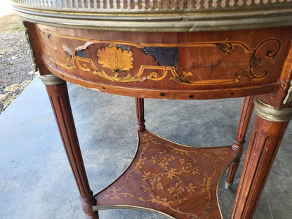 Antique Louis marquetry round 2 tier side end table brass Ormolu