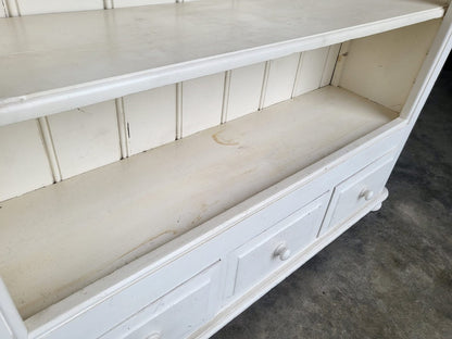Large white open bookcase adjustable shelves 3 drawers cornice
