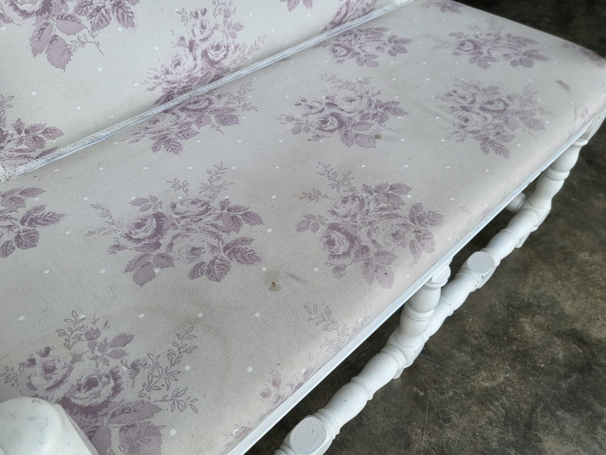 Vintage white 2 seat upholstered bench settle seat