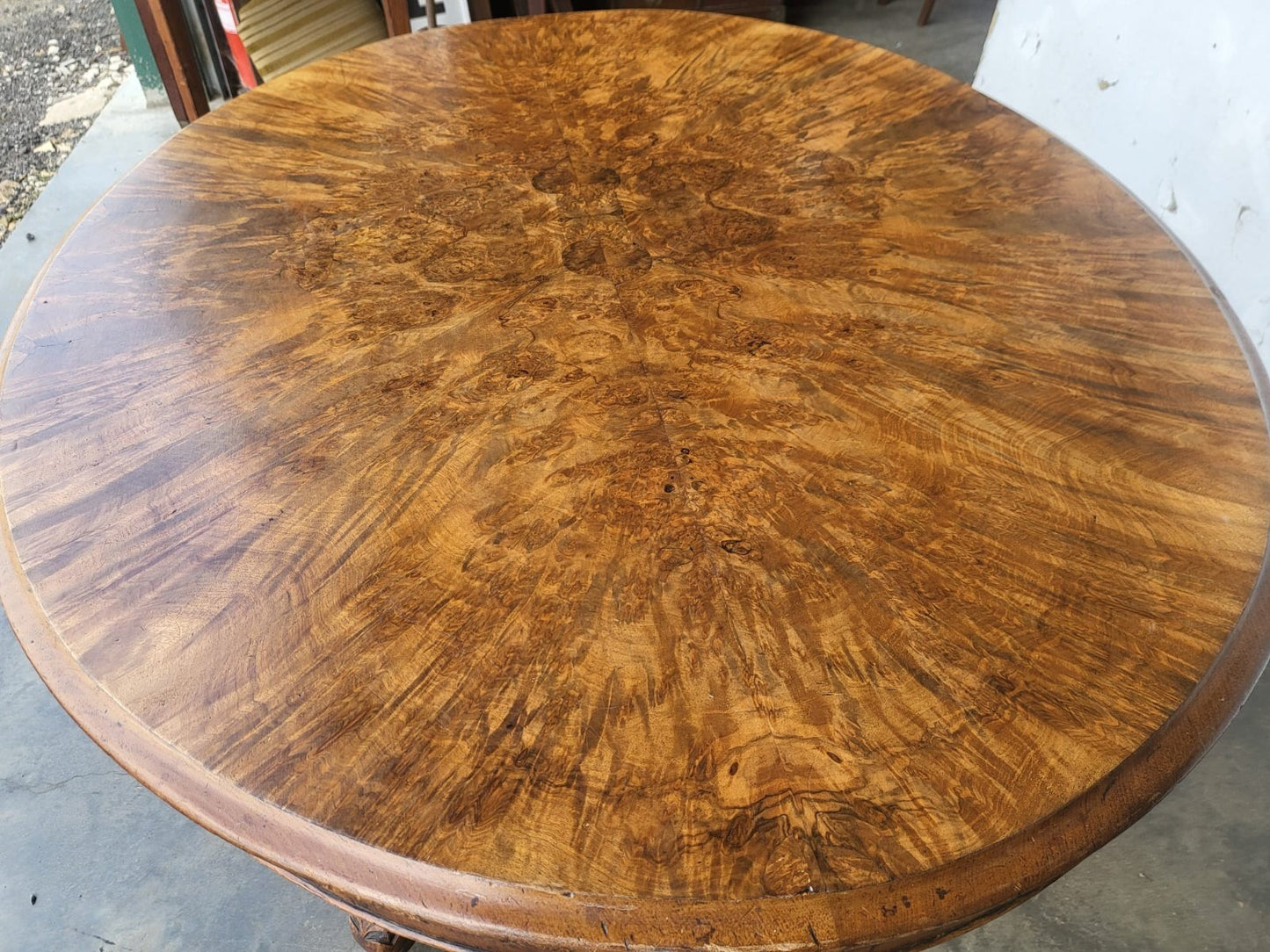 Antique Victorian oval tilt top walnut pedestal dining table seat to 6