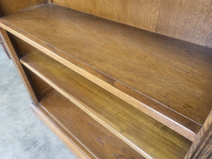 Antique dark oak tall open bookcase adjustable shelves old charm