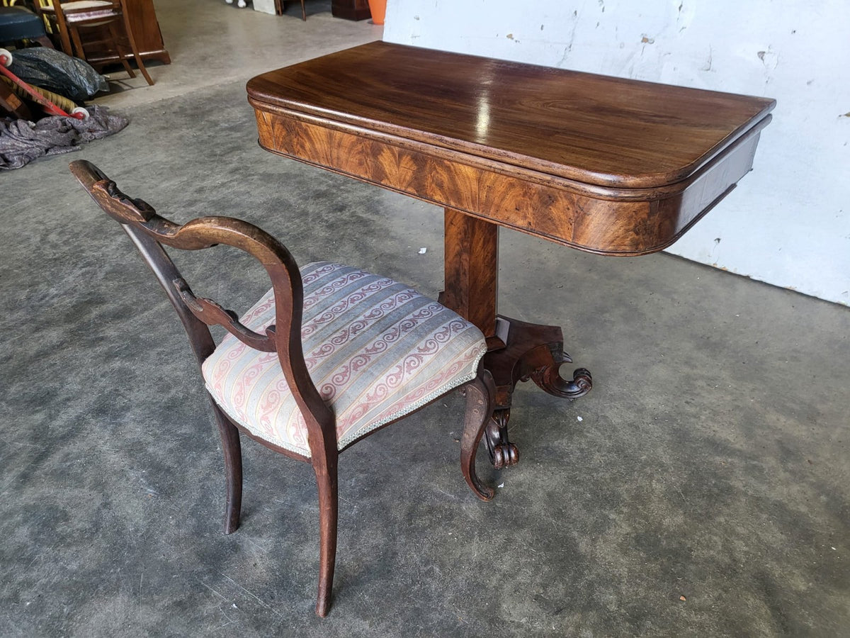 Antique Victorian pedestal fold over dining work table seat 4 desk