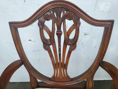 Antique repro six shield back dining chairs 2x carvers cream