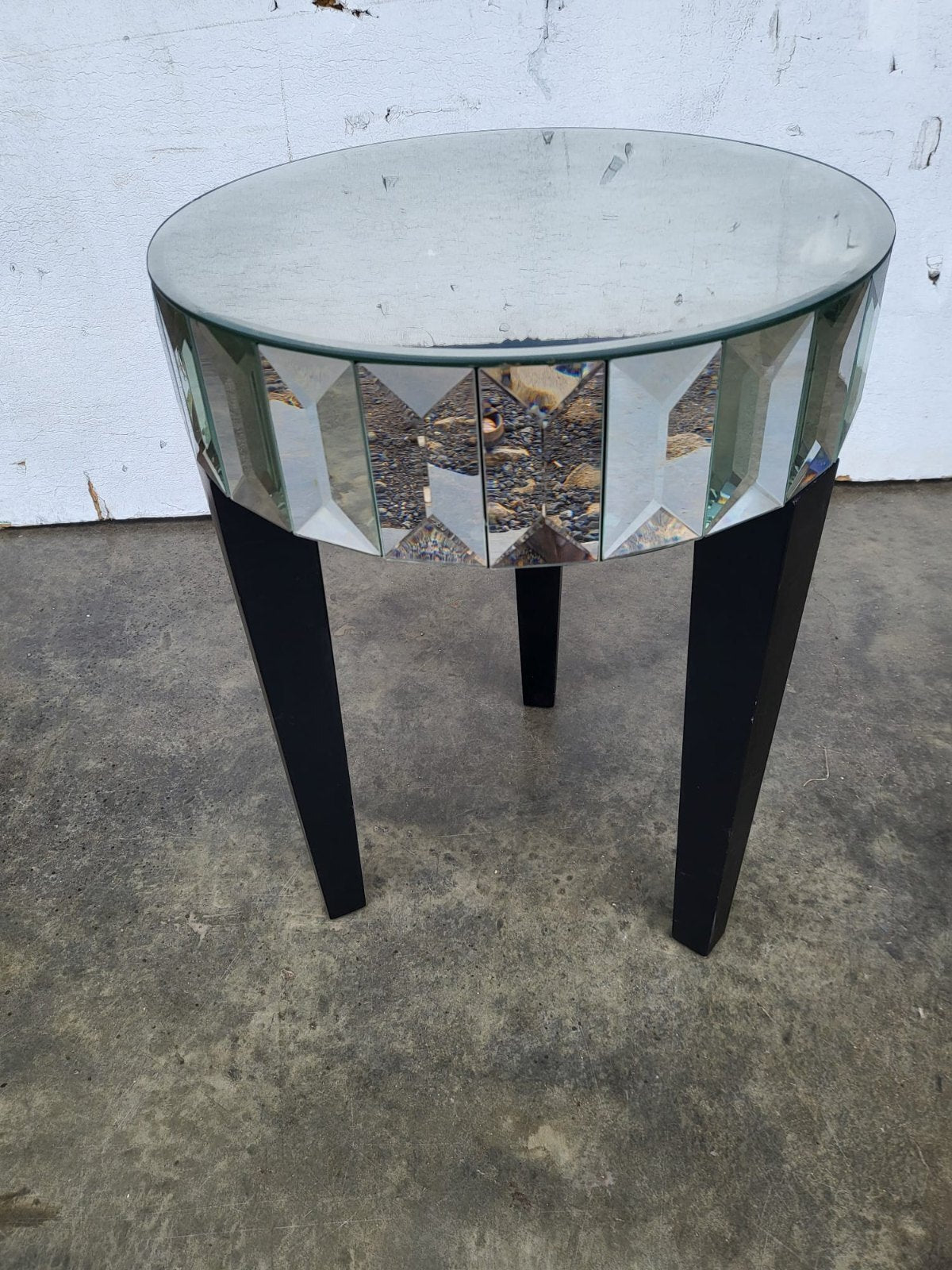 Glass mirrored small side end lamp table black legs