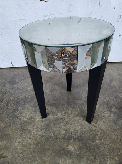 Glass mirrored small side end lamp table black legs