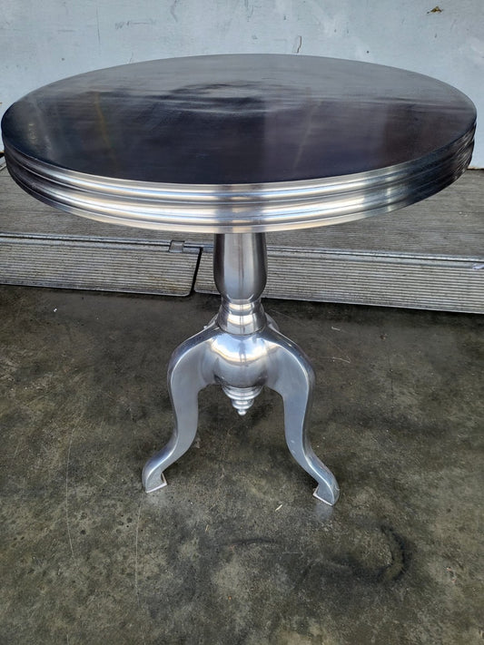 Silver metal round pedestal tripod side end lamp table