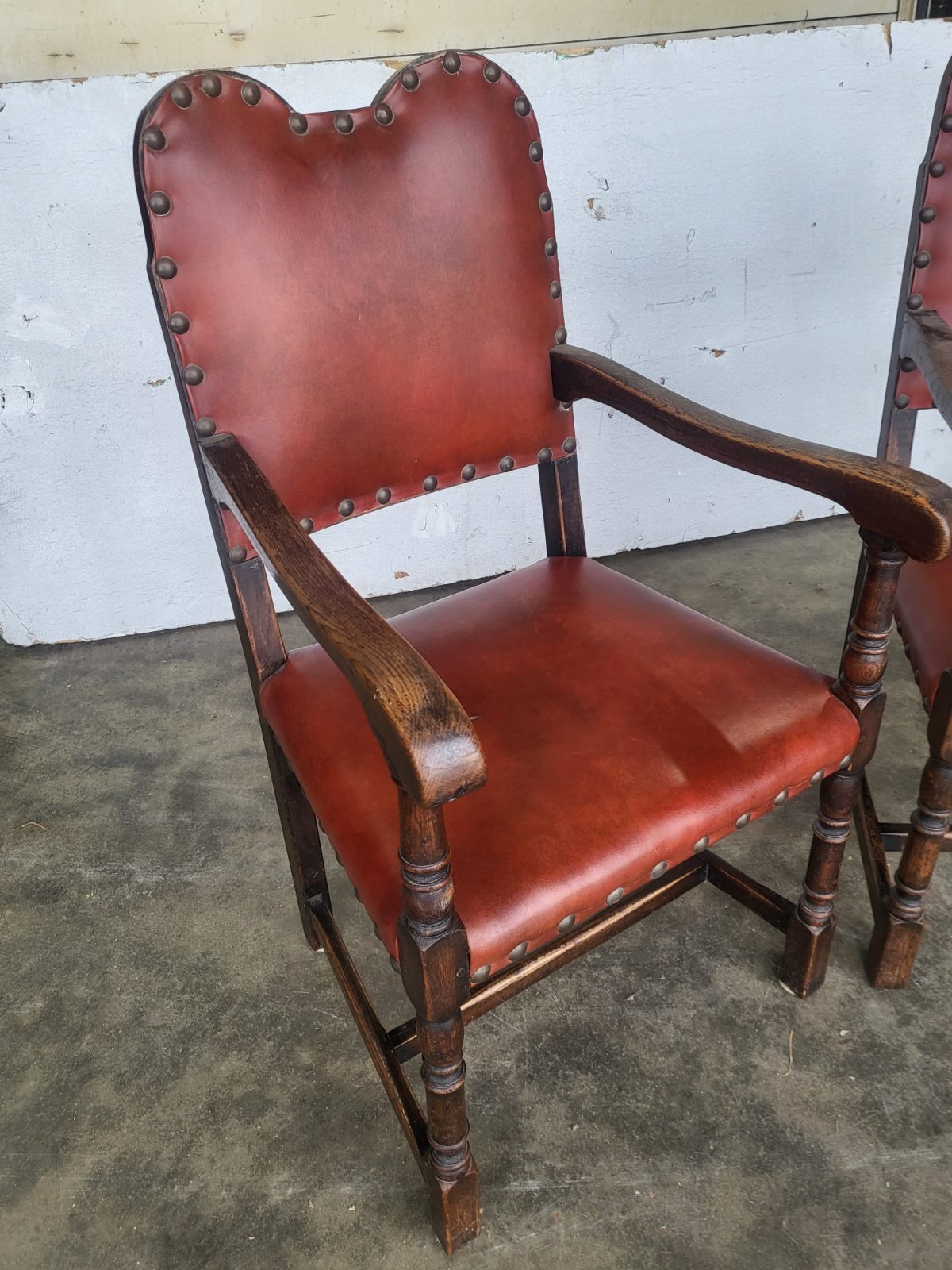 Pair vintage camel back carver chairs arm chairs turned legs red