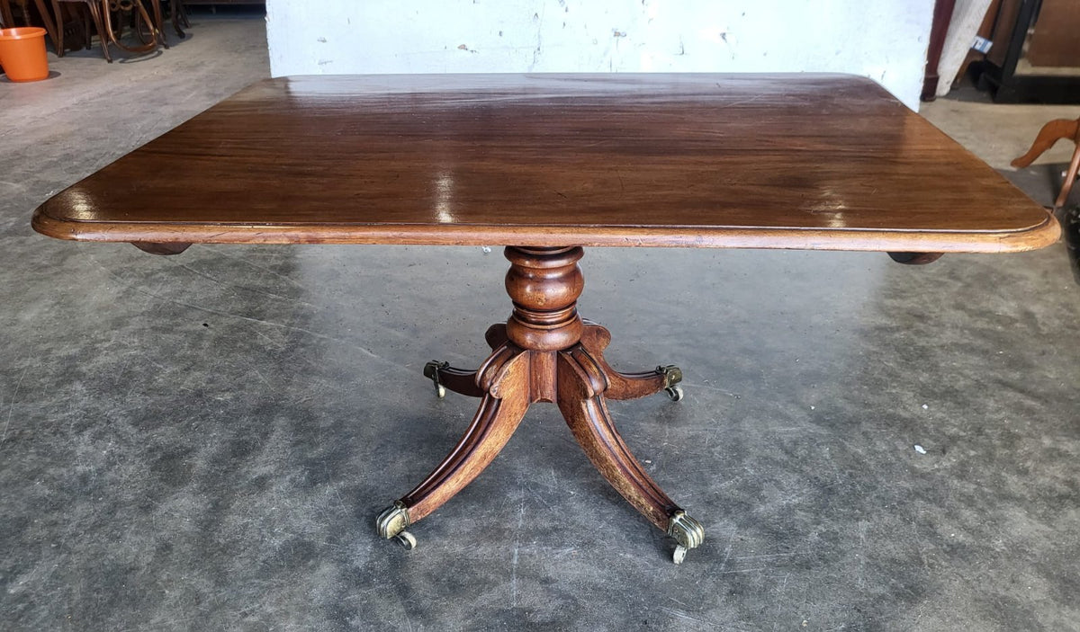 Antique Victorian rectangular tilt top pedestal dining table seat 6