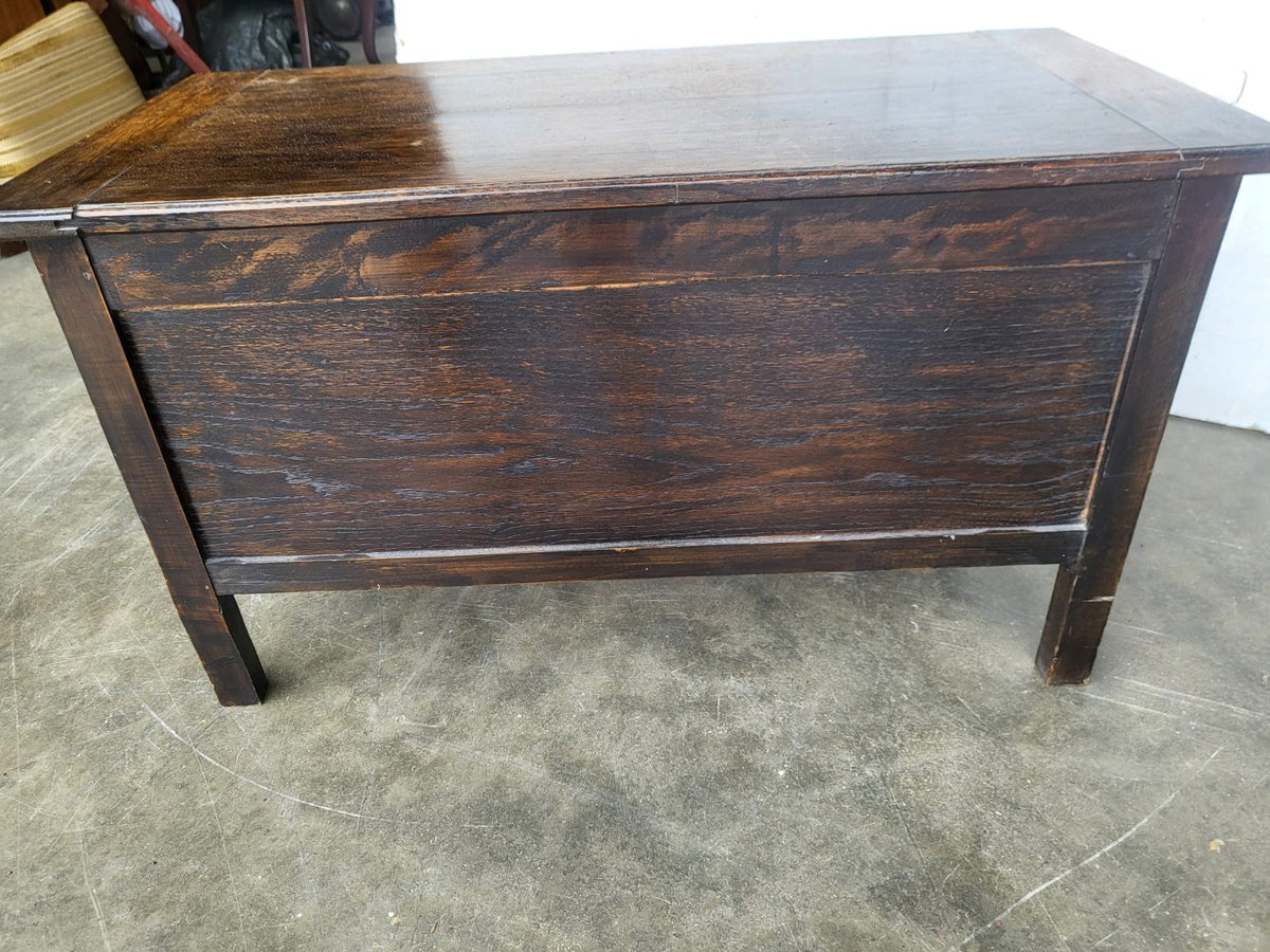 Vintage small panelled oak blanket storage bed end coffer trunk
