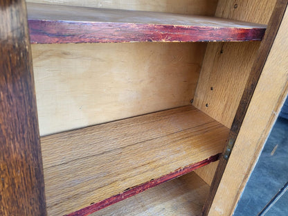 Antique oak Deco small 1x door glazed bookcase cabinet shelves