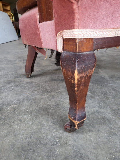 Antique Victorian open bedroom tub chair cabriole legs castors