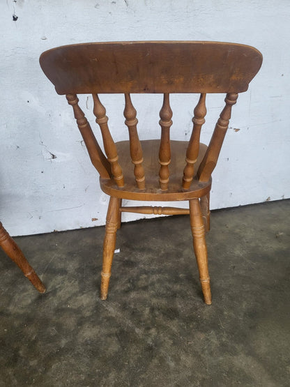 Four beech wooden stick back kitchen country dining chairs