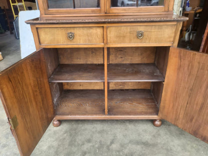 Antique Edwardian glazed bookcase cabinet drawers cupboard shelves