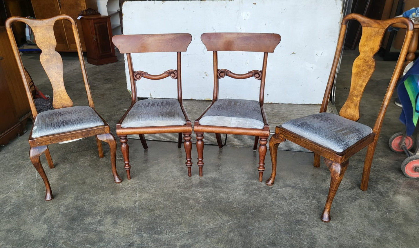4 x antique Victorian mixed dining chairs drop in seats