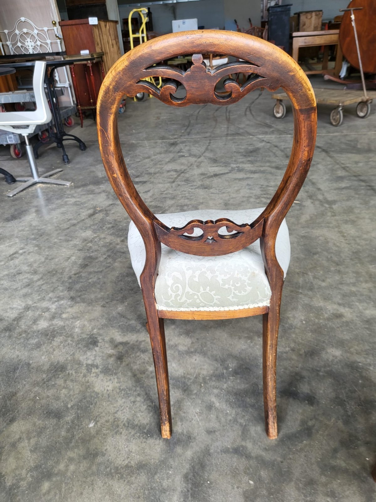 Four green antique Victorian balloon back dining chairs cabriole legs