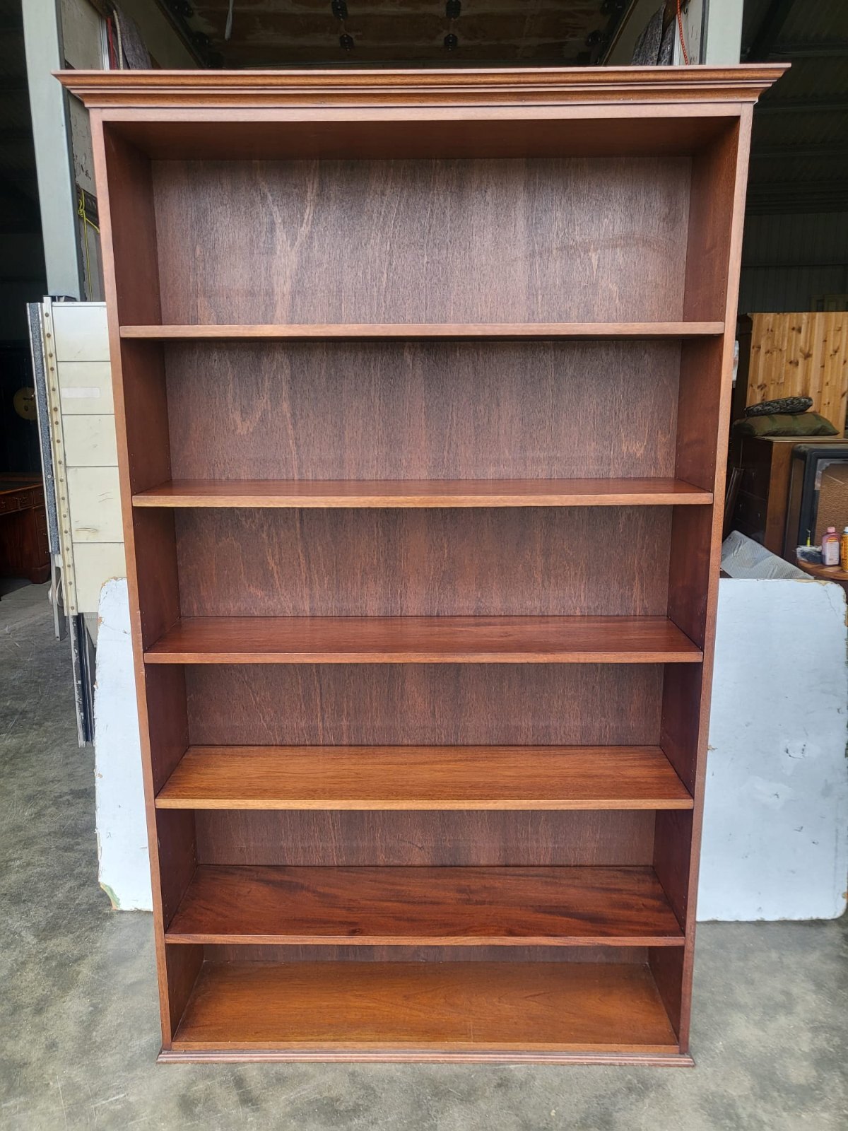 Antique repro large freestanding open bookcase adjustable shelves