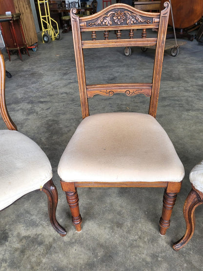 Six antique Victorian mixed dining chairs cream seats