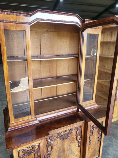 Antique mahogany small break front glazed bookcase cabinet cupboard