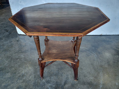 Antique Victorian Rosewood octagonal inland 2 tier side lamp occasional table