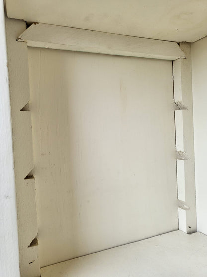 Large white open bookcase adjustable shelves 3 drawers cornice