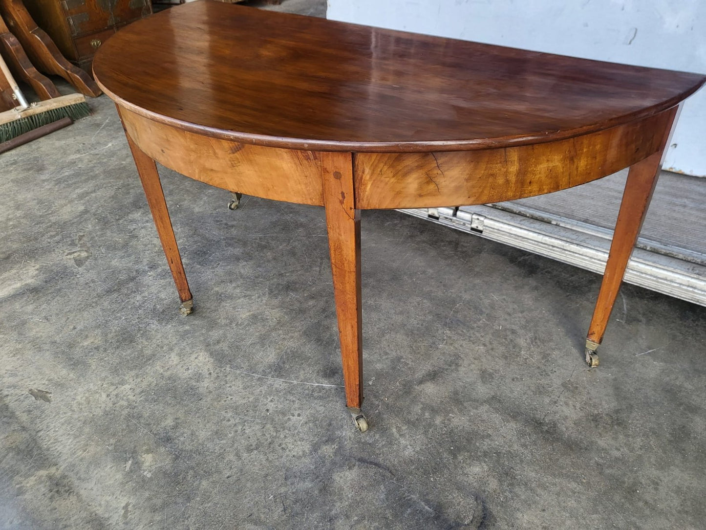 Antique Victorian large demi lune table hall side end desk