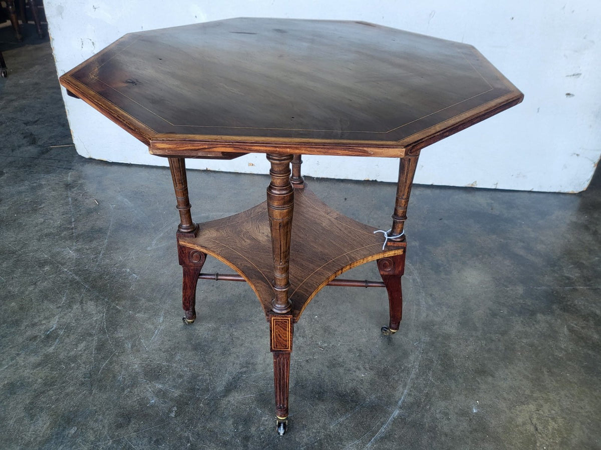Antique Victorian Rosewood octagonal inland 2 tier side lamp occasional table