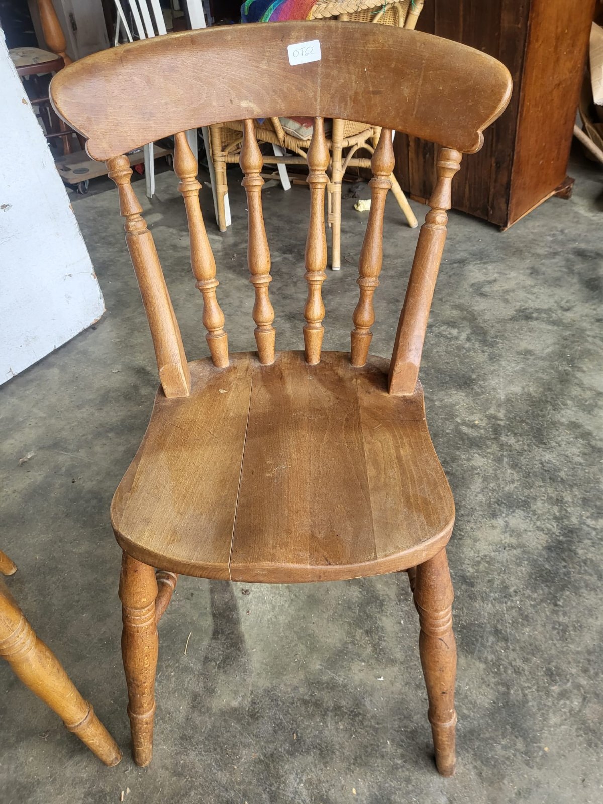 Four beech wooden stick back kitchen country dining chairs